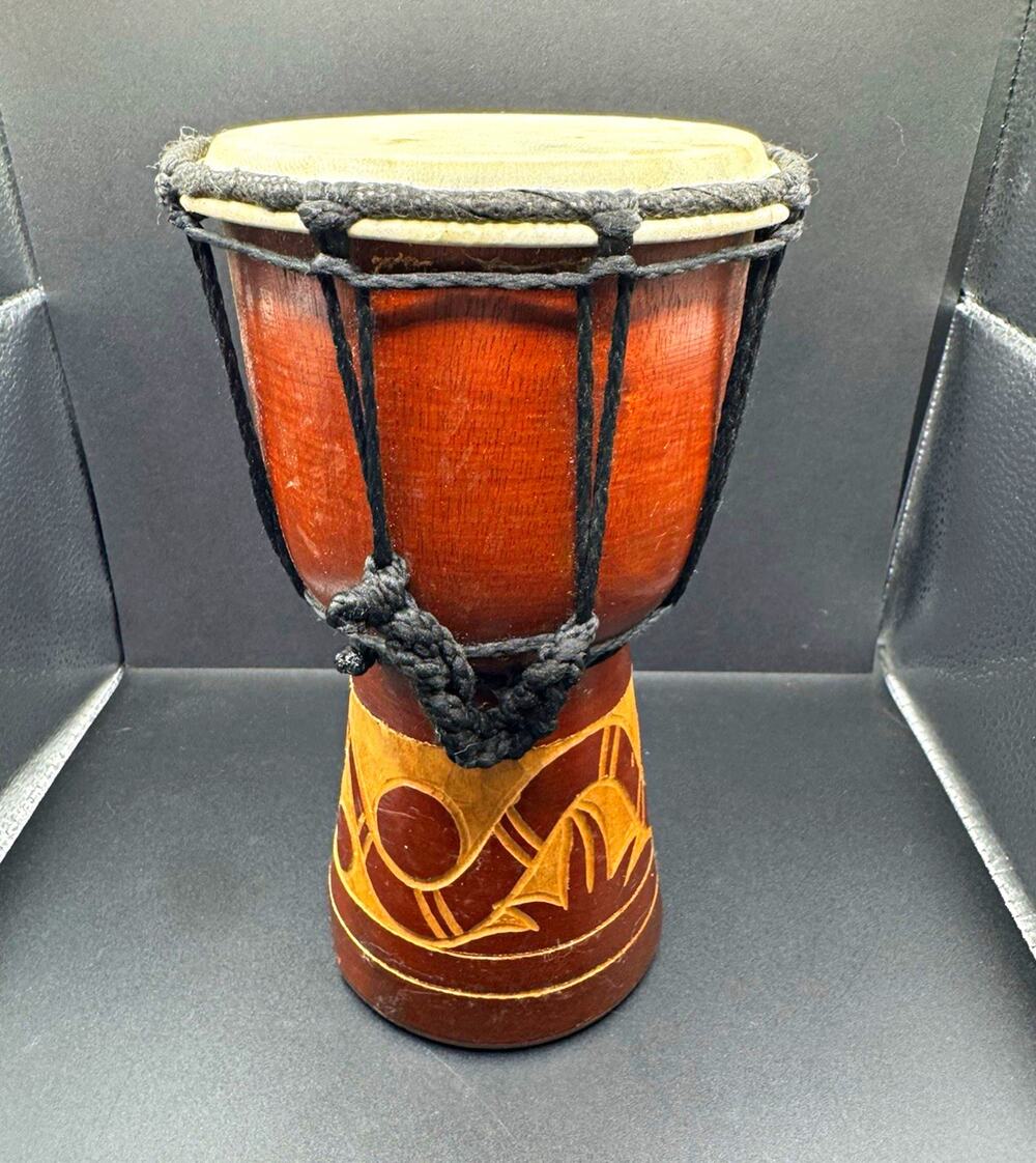 Wood Rope-Tuned Djembe Hand Drum w/ Carved Wood Shell, Analog Instrument - toy